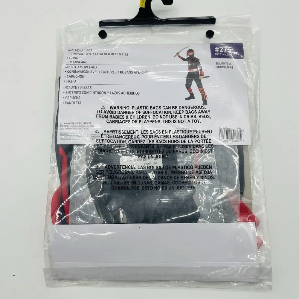 Shadow Ninja Youth Boys Size Small 4-6 Halloween Dress Up Costume in Black 465 - Picture 5 of 7